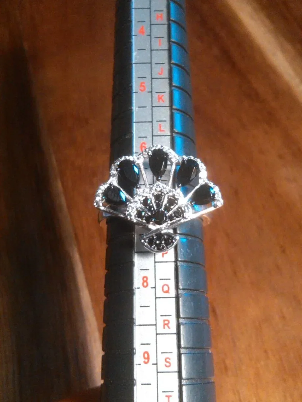 Black Spinel Rhodium over Sterling Silver Fan Ring (Size 7)